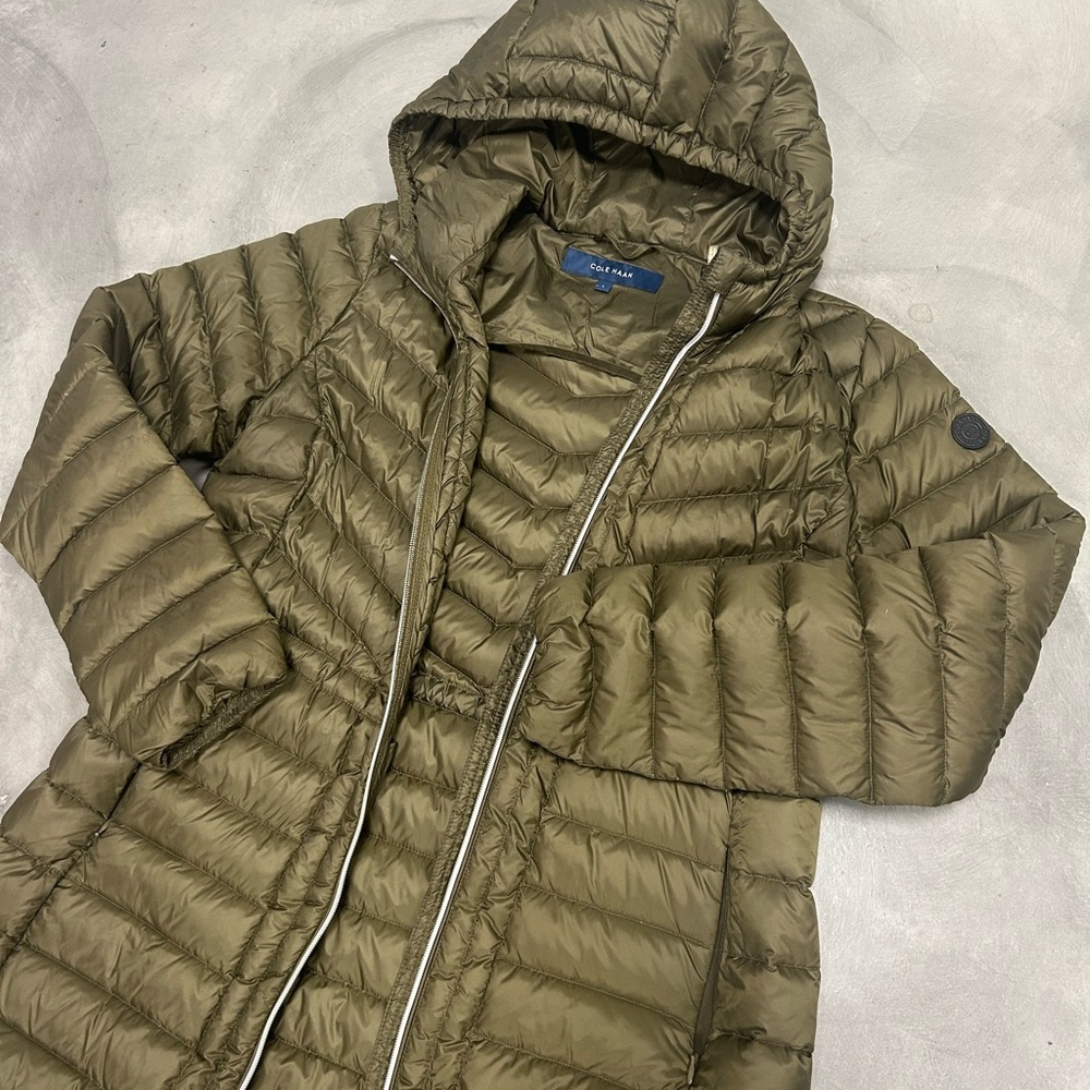 Cole Haan Green Hooded Puffer Jacket
